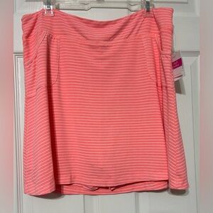FRESH PRODUCE Women’s City Skort Stretch Knit Bright Coral Pinstripe NWT Size XL